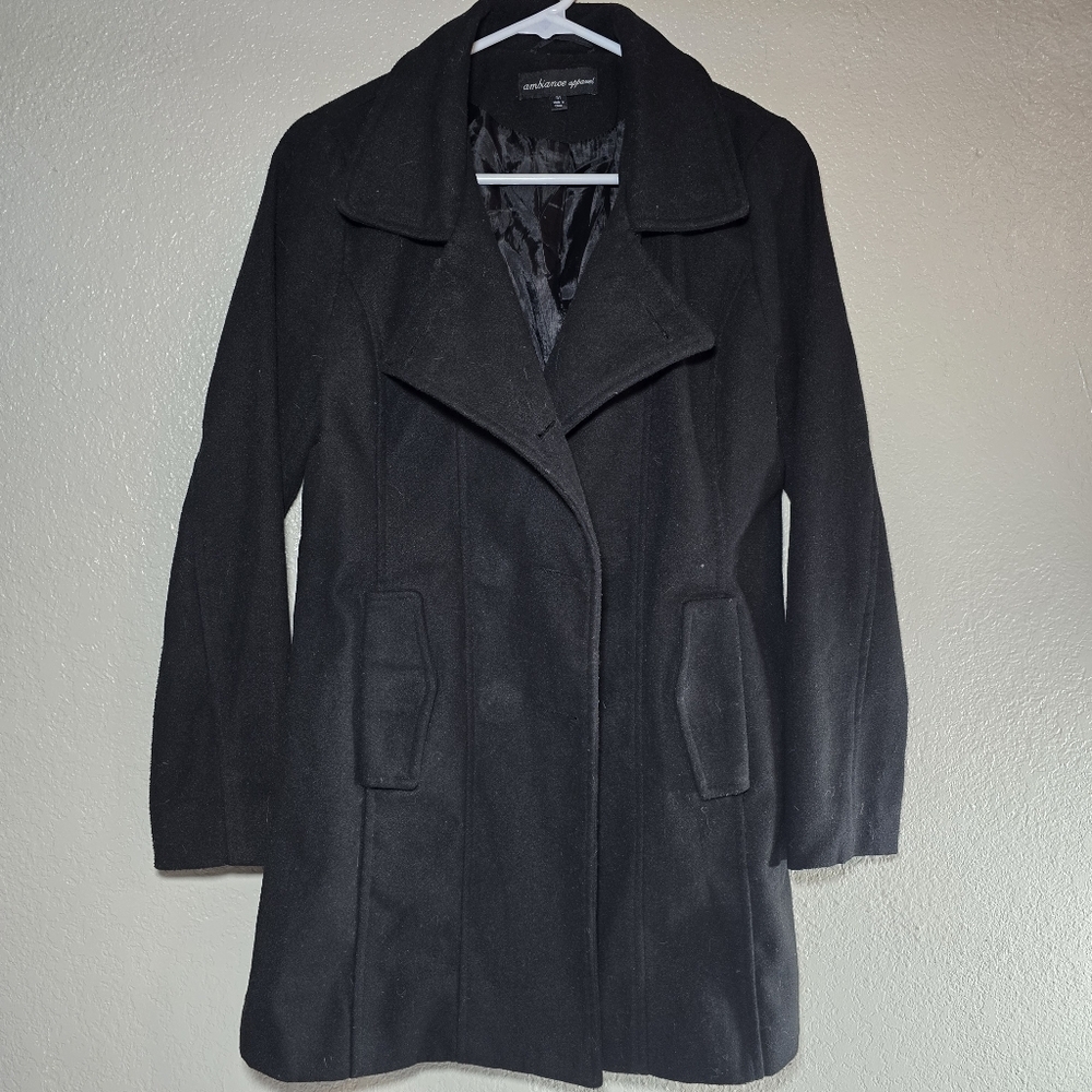 Ambiance Apparel Black Peacoat – Size M – Stylish and Warm